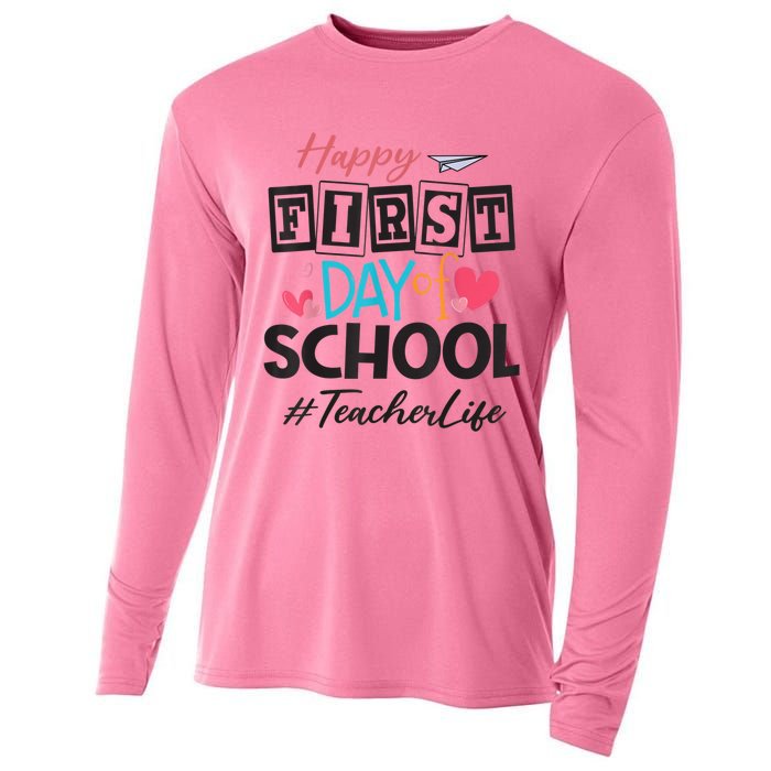 Teacher Happy First Day Of School Cute Women Back To School Cooling Performance Long Sleeve Crew