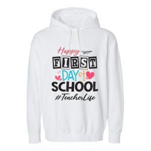 Teacher Happy First Day Of School Cute Women Back To School Garment-Dyed Fleece Hoodie