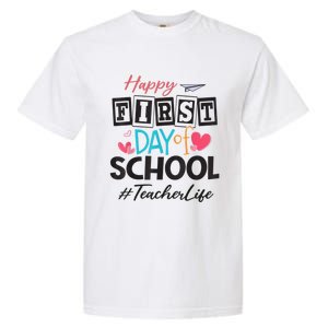 Teacher Happy First Day Of School Cute Women Back To School Garment-Dyed Heavyweight T-Shirt