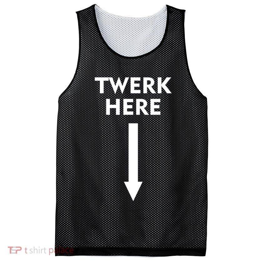 Twerk Here Funny Arrow Down Mesh Reversible Basketball Jersey Tank