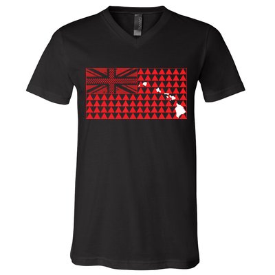 Tribal Hawaiian Flag State Of Hawaii V-Neck T-Shirt