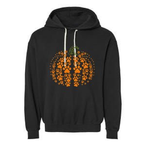 Thanksgiving Halloween Fall Cute Paws Pumpkin Pet Lovers Garment-Dyed Fleece Hoodie