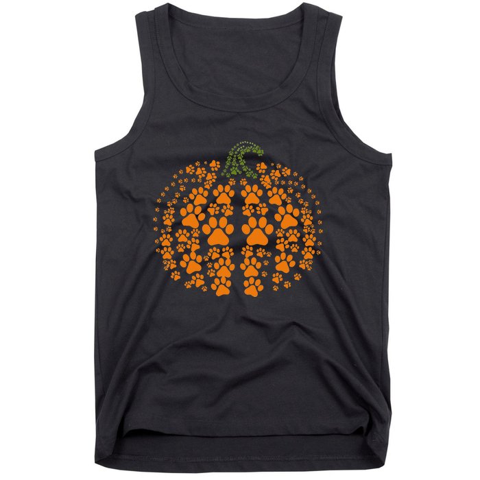 Thanksgiving Halloween Fall Cute Paws Pumpkin Pet Lovers Tank Top