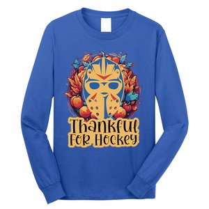 Thanksgiving Hockey Fall Wreath Autumn Leaves Pumpkin Gift Long Sleeve Shirt