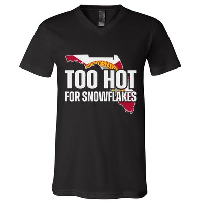 Too Hot For Snowflakes Florida Flag Map State Funny Saying V-Neck T-Shirt