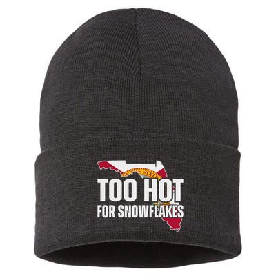 Too Hot For Snowflakes Florida Flag Map State Funny Saying Sustainable Knit Beanie