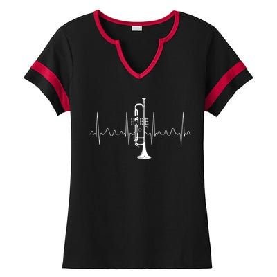 Trumpeter Heartbeat Gift Musical Instrument Trumpet Ladies Halftime Notch Neck Tee