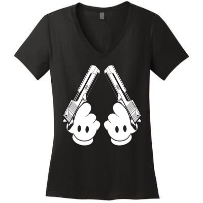 Toon Hand Guns Cartoon Women's V-Neck T-Shirt