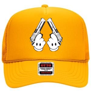 Toon Hand Guns Cartoon High Crown Mesh Back Trucker Hat