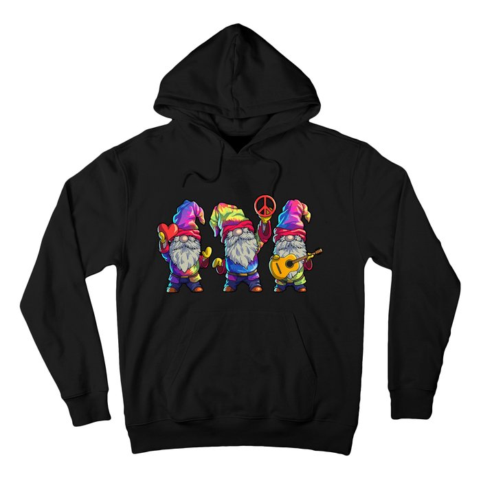 Three Hippie Gnomes Tie Dye Retro Hat Peace Gnome Hoodie