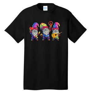 Three Hippie Gnomes Tie Dye Retro Hat Peace Gnome Tall T-Shirt