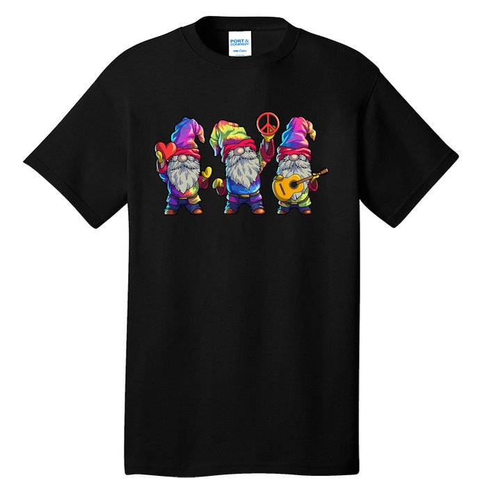 Three Hippie Gnomes Tie Dye Retro Hat Peace Gnome Tall T-Shirt