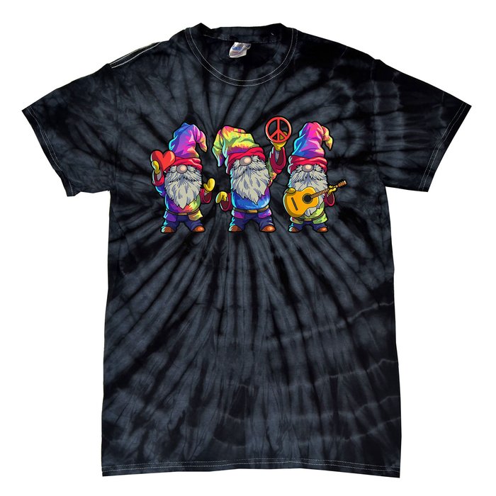 Three Hippie Gnomes Tie Dye Retro Hat Peace Gnome Tie-Dye T-Shirt