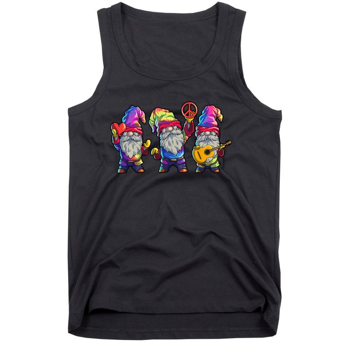 Three Hippie Gnomes Tie Dye Retro Hat Peace Gnome Tank Top