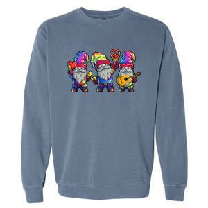 Three Hippie Gnomes Tie Dye Retro Hat Peace Gnome Garment-Dyed Sweatshirt