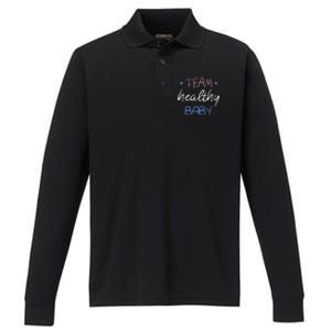 Team Healthy Gender Reveal Pregnancy Mom Dad Funny Gift Performance Long Sleeve Polo