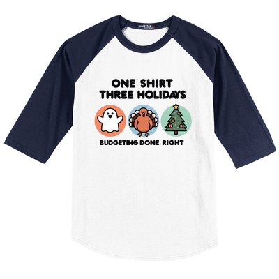 Triple Holiday Ghost Turkey & Tree Budgetfriendly Baseball Sleeve Shirt