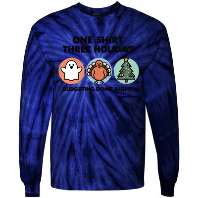 Triple Holiday Ghost Turkey & Tree Budgetfriendly Tie-Dye Long Sleeve Shirt