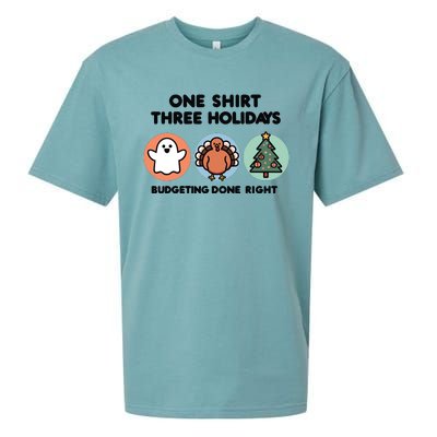 Triple Holiday Ghost Turkey & Tree Budgetfriendly Sueded Cloud Jersey T-Shirt