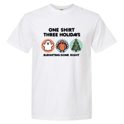 Triple Holiday Ghost Turkey & Tree Budgetfriendly Garment-Dyed Heavyweight T-Shirt