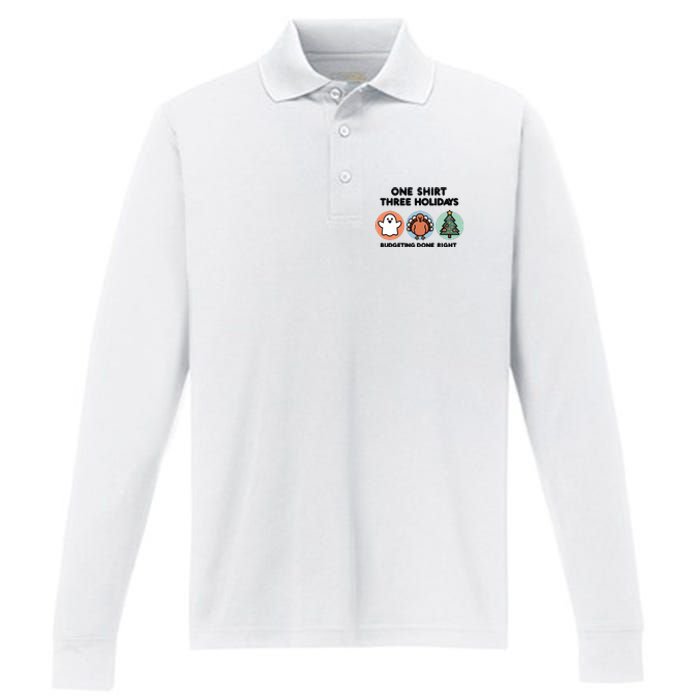 Triple Holiday Ghost Turkey & Tree Budgetfriendly Performance Long Sleeve Polo