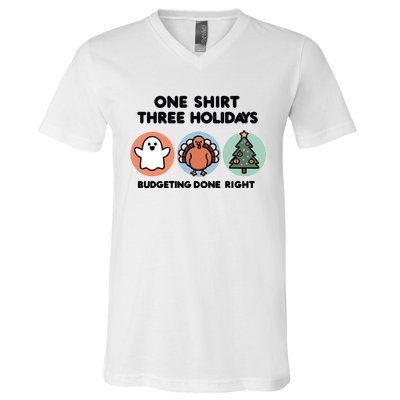 Triple Holiday Ghost Turkey & Tree Budgetfriendly V-Neck T-Shirt