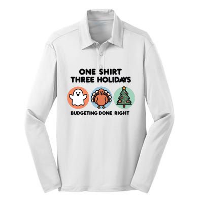 Triple Holiday Ghost Turkey & Tree Budgetfriendly Silk Touch Performance Long Sleeve Polo