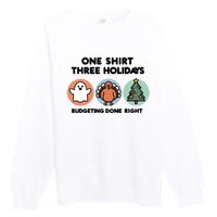 Triple Holiday Ghost Turkey & Tree Budgetfriendly Premium Crewneck Sweatshirt