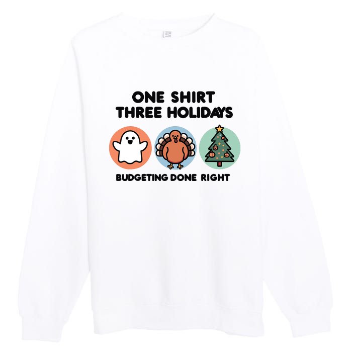 Triple Holiday Ghost Turkey & Tree Budgetfriendly Premium Crewneck Sweatshirt