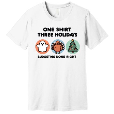 Triple Holiday Ghost Turkey & Tree Budgetfriendly Premium T-Shirt