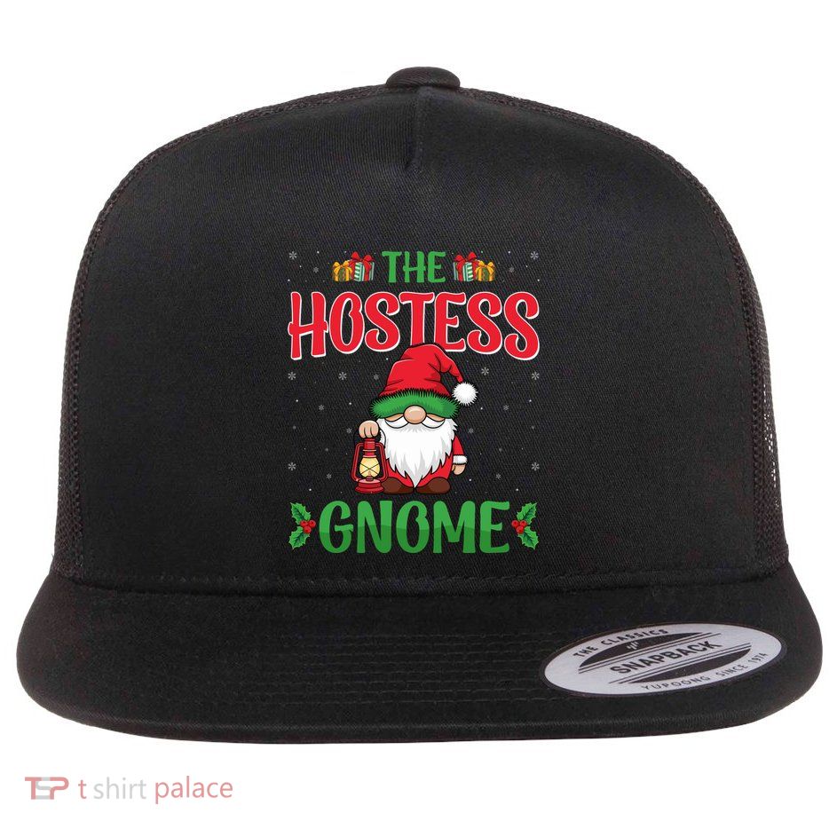 The Hostess Gnome Xmas Holiday Christmas Party Hostess Gift Flat Bill Trucker Hat