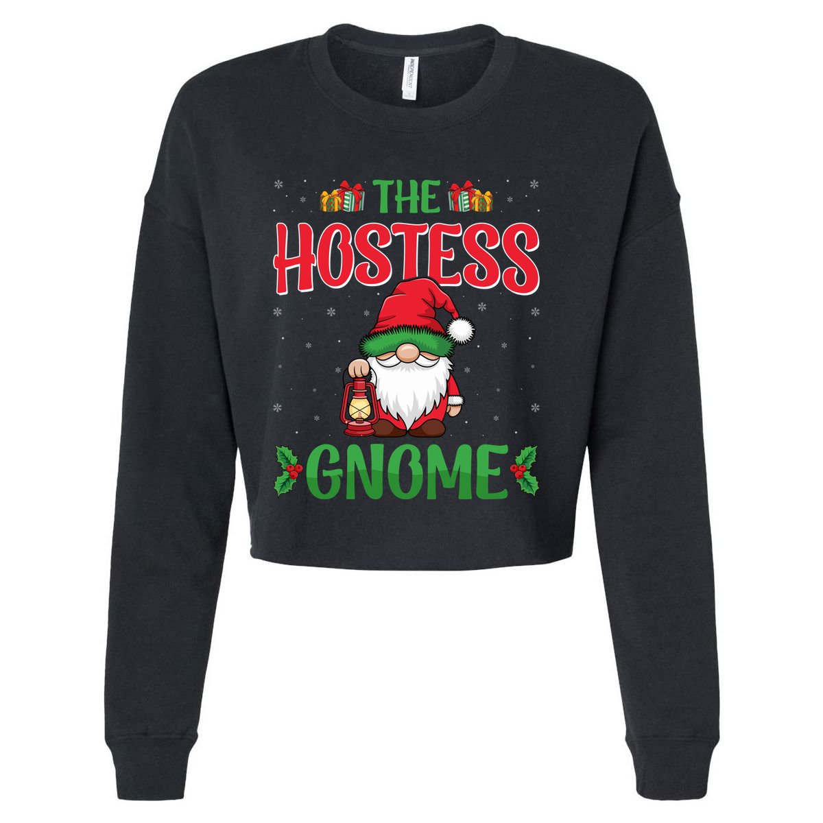 The Hostess Gnome Xmas Holiday Christmas Party Hostess Gift Cropped Pullover Crew