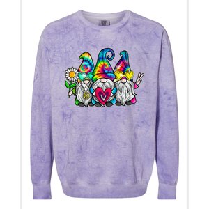 THREE HIPPIE GNOMES Groovy Peace Love Gnomies Colorblast Crewneck Sweatshirt