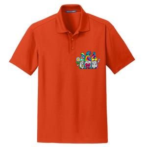 THREE HIPPIE GNOMES Groovy Peace Love Gnomies Dry Zone Grid Polo