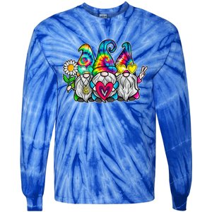 THREE HIPPIE GNOMES Groovy Peace Love Gnomies Tie-Dye Long Sleeve Shirt