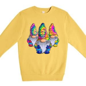 Three Hippie Gnomes Peace Gnome Funny Retro Tie Diy Design Premium Crewneck Sweatshirt