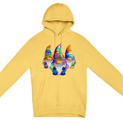 Three Hippie Gnomes Retro Tie Dye Style A Peace Love Gnomies Premium Pullover Hoodie