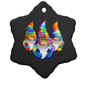 Three Hippie Gnomes Retro Tie Dye Style A Peace Love Gnomies Ceramic Star Ornament