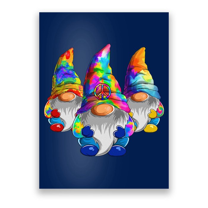 Three Hippie Gnomes Retro Tie Dye Style A Peace Love Gnomies Poster