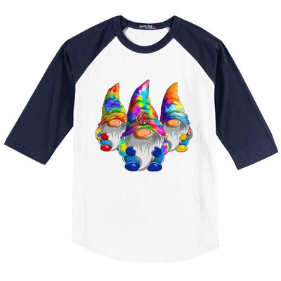 Three Hippie Gnomes Retro Tie Dye Style A Peace Love Gnomies Baseball Sleeve Shirt