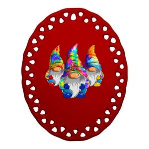 Three Hippie Gnomes Retro Tie Dye Style A Peace Love Gnomies Ceramic Oval Ornament