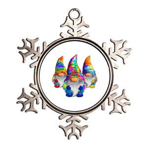 Three Hippie Gnomes Retro Tie Dye Style A Peace Love Gnomies Metallic Star Ornament