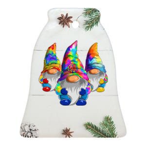 Three Hippie Gnomes Retro Tie Dye Style A Peace Love Gnomies Ceramic Bell Ornament