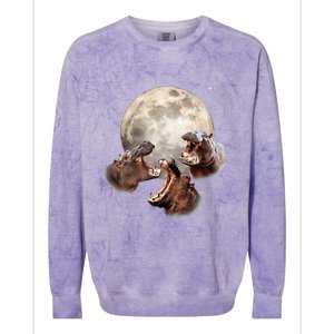 Three Hippo Howling At Moon Funny Hippo Lovers Costume Colorblast Crewneck Sweatshirt