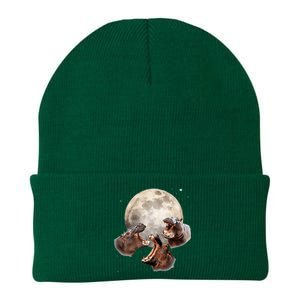 Three Hippo Howling At Moon Funny Hippo Lovers Costume Knit Cap Winter Beanie