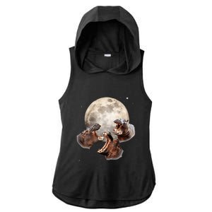 Three Hippo Howling At Moon Funny Hippo Lovers Costume Ladies PosiCharge Tri-Blend Wicking Draft Hoodie Tank