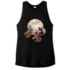 Three Hippo Howling At Moon Funny Hippo Lovers Costume Ladies PosiCharge Tri-Blend Wicking Tank