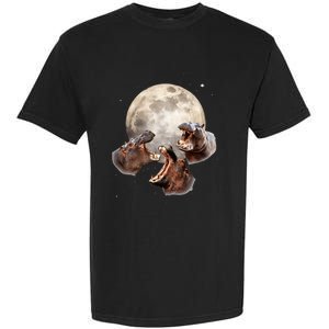 Three Hippo Howling At Moon Funny Hippo Lovers Costume Garment-Dyed Heavyweight T-Shirt