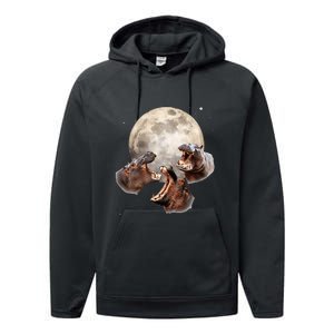 Three Hippo Howling At Moon Funny Hippo Lovers Costume Performance Fleece Hoodie