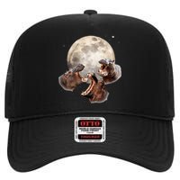 Three Hippo Howling At Moon Funny Hippo Lovers Costume High Crown Mesh Back Trucker Hat